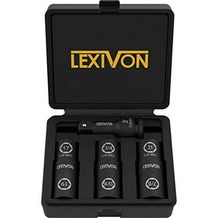Lexivon 1/2-Inch Impact Socket Set, 6 Total Lug Nut Size, Innovative Flip Socket Design Cover Most Commonly Inch & Metric Used Sizes, Cr-Mo Steel = Fully Impact Grade (LX-111)