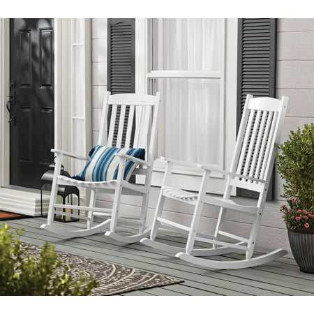 Mainstays Outdoor Wood Porch Rocking Chair, White Color, Weather Resistant Finish, White