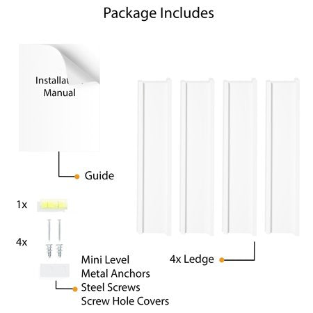 Wallniture L-Shape Wood Floating Shelves, Set of 4, 14" x 3.77", White, 14" x 3.77"