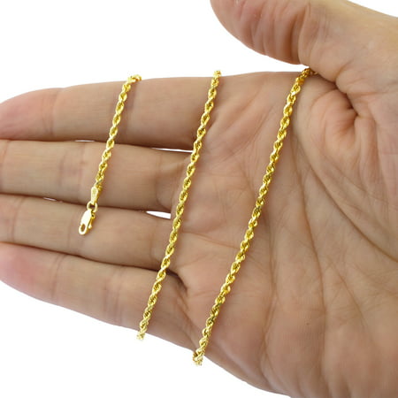 Nuragold 10k Yellow Gold 2.5mm Rope Chain Diamond Cut Pendant Necklace, Womens Mens with Lobster Clasp 16" - 30"