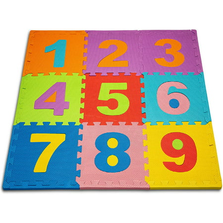 ToyVelt Foam Play Mat for Baby Kids Interlocking Foam Puzzle Floor Mats EVA Non Toxic for Crawling, Exercise, Playroom, Play Area, Baby Nursery Numbers 10 Tiles, Numbers, 10 Tiles