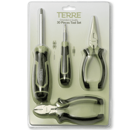 Terre Products, 30 Piece General Purpose Tool Set, Screwdriver, Long Nose Pliers, Diagonal Cutting Pliers, General Household Hand Tool Kit, Starter Set, Home Improvement, Dorm Room, Office, Travel