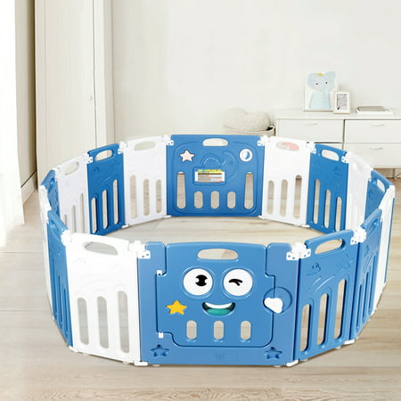 Gymax 16-Panel Foldable Baby Playpen Kids Activity Centre w/ Lock Door & Rubber Mats