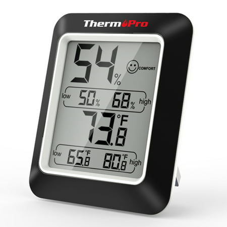 ThermoPro TP50W Digital Hygrometer Indoor Thermometer Room Thermometer and Humidity Gauge with Temperature Humidity Monitor, Black