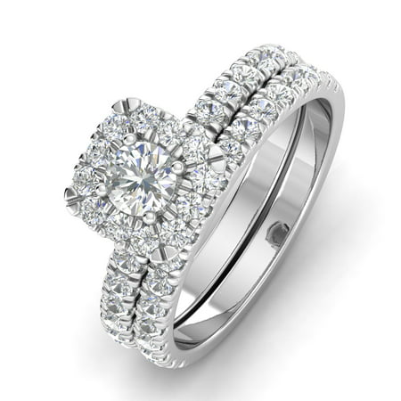 IGI Certified 1.50 Carat TW Diamond Halo Bridal Set Engagement Ring in 10k White Gold (G/I2), 7