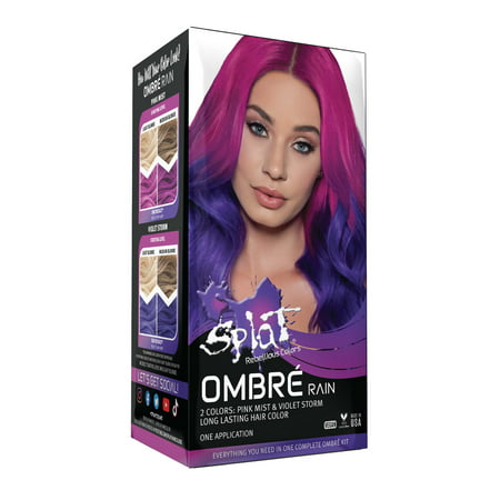 Splat Complete Kit, Ombre Rain, Semi-Permanent Purple & Pink Hair Dye with BleachRain Pink & Purple,