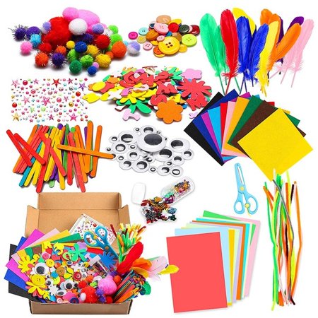 Willstar 1000Pcs DIY Art Craft Kit for Kids Creative Crystal Sticker Felt Wiggle Googly Colorful Wooden Sticks Party Supplies, 1000PCS