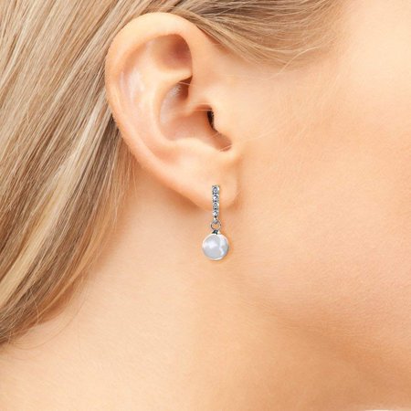 Cate & Chloe Gabrielle 18K White Gold Earrings w/ Swarovski Crystal & Pearls, Drop Dangle Pearl Stud Earring Set, Wedding Anniversary Jewelry, Silver Earrings for Women MSRP $131