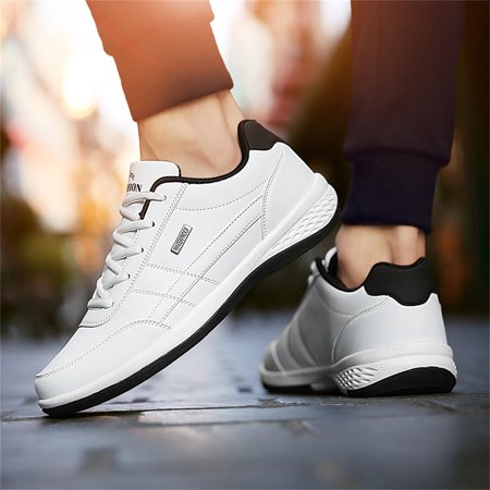 Damyuan Mens Casual Shoes Leather Fashion Sneakers Breathable Comfort Walking Shoes for Male Low-Top Trainers, White, 8