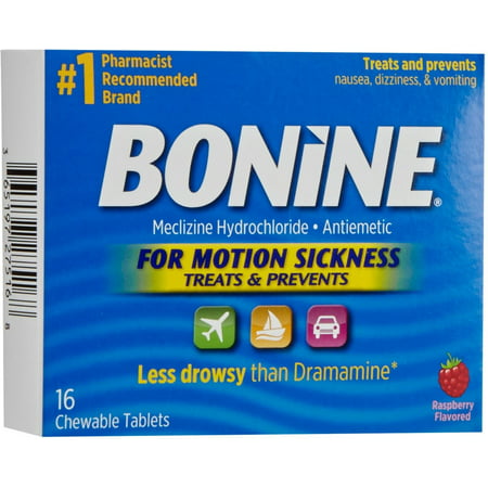 Bonine Chewable Tablets for Motion Sickness, Raspberry 16 ea (Pack of 3)