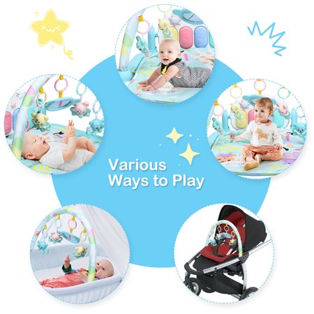 Gymax Baby Gym Play Mat 3 in 1 Fitness Music and Lights Fun Piano Activity Center BlueBlue,