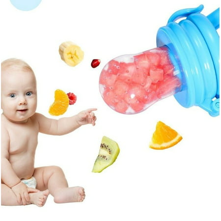 Baby Fruit Feeder Pacifier (2 Pack), Fresh Food Feeding Teether for Toddler, BPA Free, Soothing Gum Relief, Infant Silicone Teething Toy, Suitable for Baby 6-12 MonthsBlue,