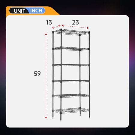 YRLLENSDAN 59" Height Separable 6 Tier Wire Shelving Unit Rack 900lbs Capacity Adjustable Storage Shelves for Garage Kitchen Heavy Duty Garage Shelves Metal Shelves for Small PlacesBlack,