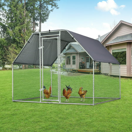 PawHut Large Metal Walk-In Chicken Coop Run Cage w/ Cover Outdoor 9' W x 6' D x, 9' W x 6' D x 6.5' H