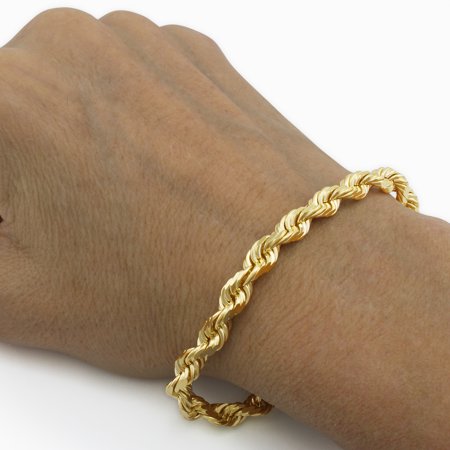Nuragold 10k Yellow Gold 7mm Rope Chain Diamond Cut Bracelet, Mens Jewelry Lobster Clasp 8" 8.5" 9"