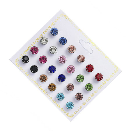 TureClos 12 Pairs/set Cubic Zircon Ear Studs Fashion Earrings Party Jewelry Gift for Women Girls Type 1# 4,