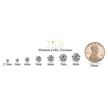 Tilo Jewelry 10k Yellow Gold Solitaire Round CZ Stud Earrings in Secure Screw-backs (5mm) Women, Girls, Men, unisex, 5 mm