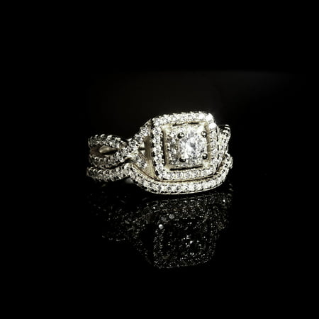Frances Bridal Set Halo CZ Sterling Silver Engagement Ring Women Ginger LyneSterling Silver,
