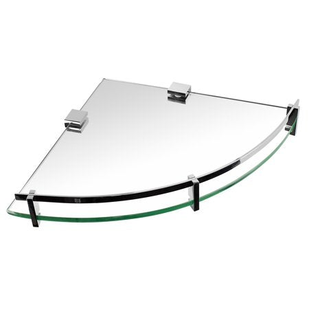 Mount-It! Corner Glass Shelf with Chrome Rail | 22 LB Capacity