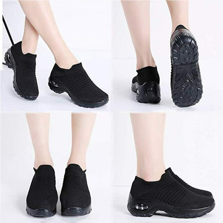 HAOSHIDUO Women's Walking Shoes Sock Sneakers Slip On Loafer Mesh Air Cushion Easy Shoes Moccasins Casual Comfortable Work Nurse ShoesBlack,