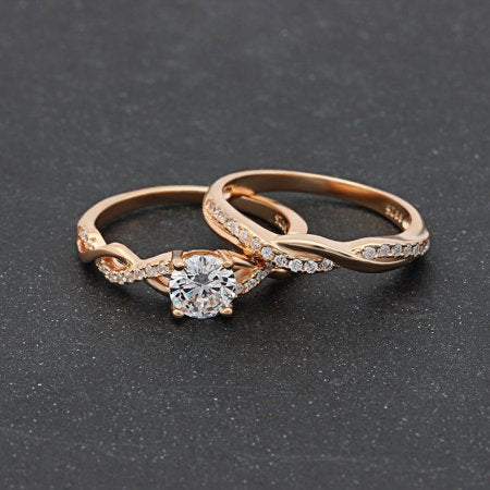 Queena Bridal Set Engagement Ring Cz Rose Sterling Women Ginger LyneRose Gold/Sterling,