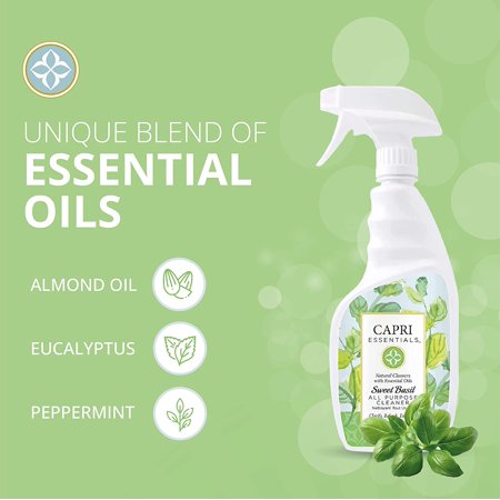 Capri Essentials Sweet Basil All Purpose Cleaner Spray ? Essential Oils Surface & Glass Cleaner ? Herbal Scented Household Cleaning Supplies ? All Natural Cleaning Products, 23 Ounces - Pack Of 2.