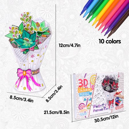 SUNNYPIG 3D Coloring Puzzle for 6-7-8-9 Year Old Girl | Flowers Toys Set Gift for 3-4-5-6 Year Old Teen | Craft Kit 3D Coloful Puzzle for Kids Age 7-8-9-10 | Art and Craft for Kids Age 2-12poinsettia,