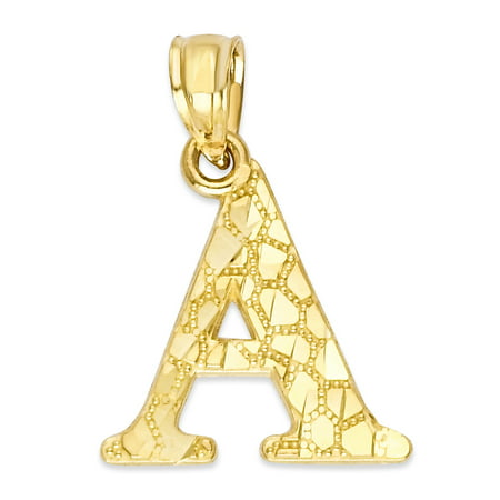 10k Solid Gold Nugget Initial Pendant, Personalized Letter Jewelry, Gifts for Her Letter A