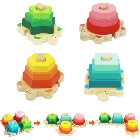 Stacking Toys for Toddlers 1-3 Montessori Shape Sorter Baby Toys 12-18 Months Wooden Block Educational Puzzle Toys for Boys Girls 1 2 3 4 Year Old Preschool Learning Gifts