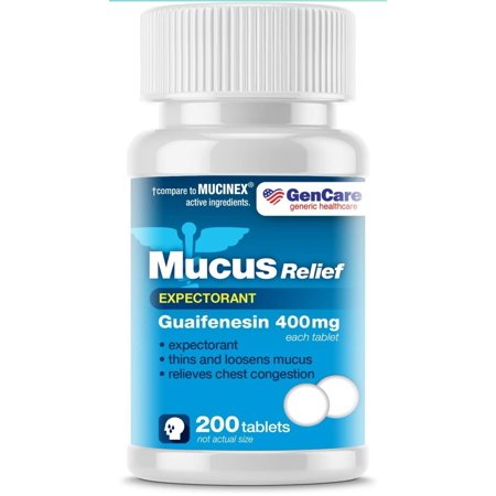 GenCare - Mucus Relief Expectorant (Guaifenesin) 400 mg (200 Tablets) Value Pack | Fast Acting Thinning of Mucus for Colds, Chest Congestion, Flu, Coughing and Allergies | Generic Medicine