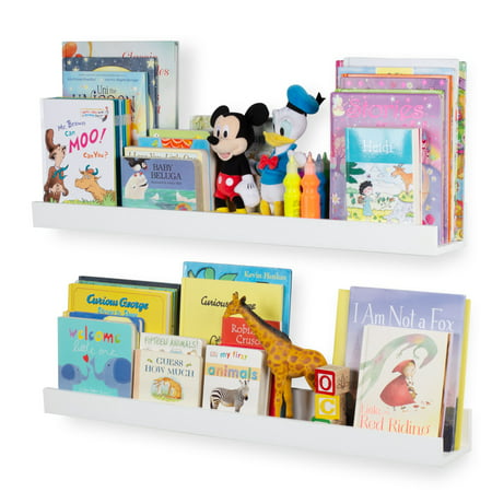Wallniture Denver Kids Bookcases for Wall Picture Ledge Nursery Shelf Toy Storage Floating Shelves, White, Set of 2White,