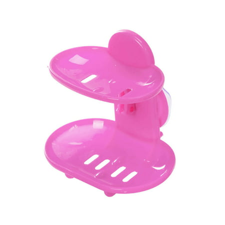 VERMON Essential household goods,Bathroom Double-Layer Suction Wall-Mounted Soap Dish Soapbox Drying Holder ShelfPink,