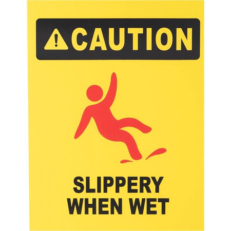 MATTHEW CLEANING 19'' Industrial Wet Floor Sign 3 Pack 2-Sided Durable Corrugated Plastic Birght Yellow Multilingual Warning Signs Commercial Caution Wet Fold-out Floor Signs For Indoors, Light Yellow, 19" x 12"