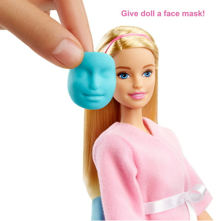 Barbie Face Mask Spa Day Playset, Blonde Barbie Doll, Puppy, Molding toy & Dough