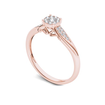 1/6Ct TDW Diamond 10K Rose Gold Cluster Ring Engagement RingRose Gold,