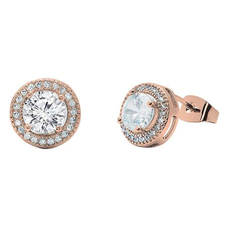 Mariah 18k Rose Gold Plated Round Cut CZ Halo Stud Earrings, Sparkling Cluster Stud Rose Gold Earring Set w/ Solitaire Round Cut Gemstone, Wedding Anniversary Jewelry MSRP - $150