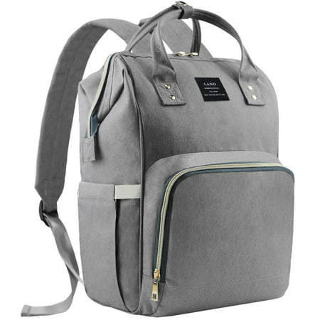 LAND Baby Diaper Backpack, Multifunction Waterproof Travel Nappy Changing Bag Mommy Gray ColorGray,