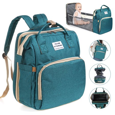 Travel Diaper Bag Backpack Foldable Baby Bed, Crib Diaper Backpack, Multifunctional Waterproof Portable Baby Bag, Large Capacity Baby Changing Bag, Portable Bassinet for Baby Newborns BedGreen,