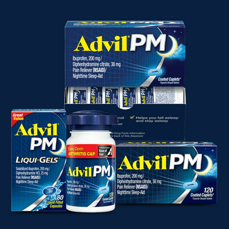 Advil PM Pain Reliever and Sleep Aid 200Mg Ibuprofen Temporary Pain Relief ( 2Ct. Packs) -100 Caplets