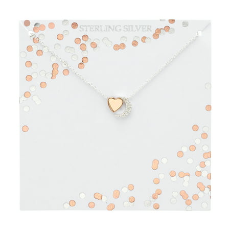 Little Luxuries 18" Crescent Moon & Heart Slider Pendant NecklaceTwo-Tone,