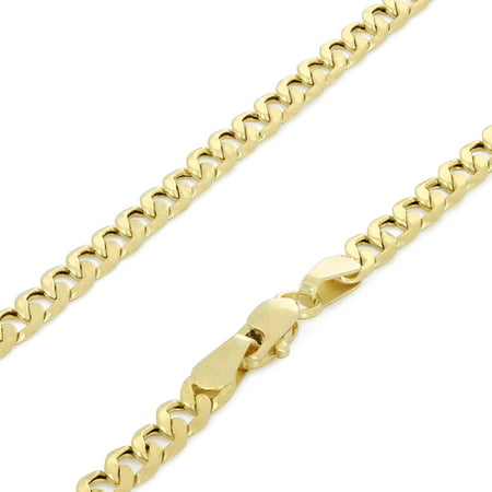 Nuragold 14k Yellow Gold 2.5mm Cuban Curb Link Chain Pendant Necklace, Mens Womens with Lobster Clasp 16" - 26"