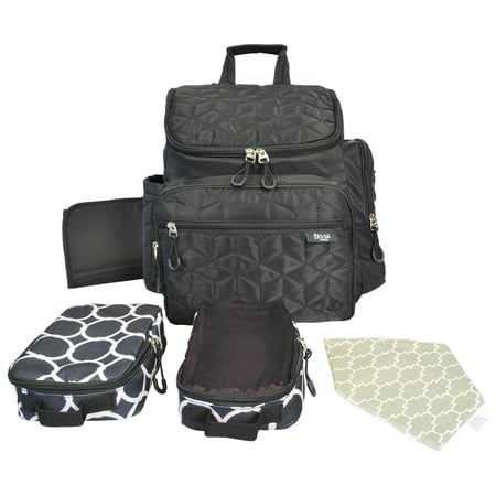 Terra Baby Zipper Pockets Waterproof Stroller Straps Included Large Capacity Backpack Diaper Bag, Black, Black, 15.5x15.5x7