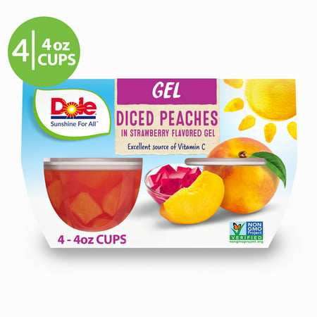 Dole Fruit Bowls Peaches in Strawberry Gel, 4.3 Oz Bowls, 4 Cups of Fruit
