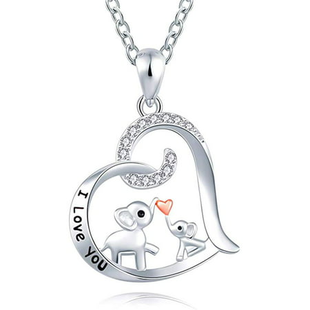 SHIYAO Mama and Baby Elephant Necklace for Women Silver Heart Necklace Mother Daughter Jewelry Family Jewelry Gift for Mom Wife Girls Mother's Day Gift(Elephant)Elephant,