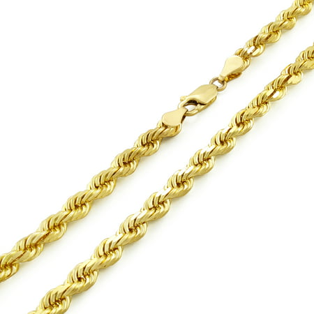 Nuragold 14k Yellow Gold 5mm Solid Rope Chain Diamond Cut Pendant Necklace, Mens Jewelry with Lobster Clasp 20" - 30"