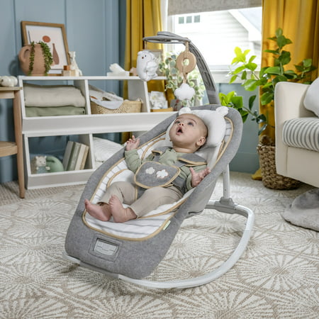 Ingenuity Boutique Collection Vibrating Rocking Seat with Premium Fabric - Bella Teddy, Unisex, Newborn and up