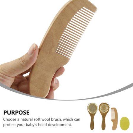 Anpro Baby Hairbrush and Comb Set, Newborn Infant Grooming Kits with Soft Goat Bristles for Babies