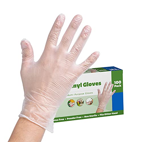 [100 Pack] Comfy Package Clear Powder Free Vinyl Plastic Disposable Gloves - Large, L