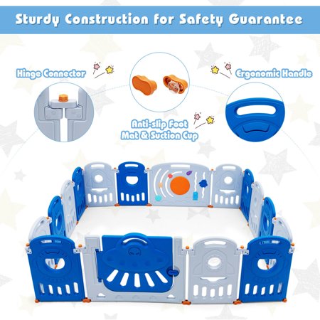 Gymax 16-Panel Baby Playpen Toddler Kids Safety Play Center w/Lockable Gate