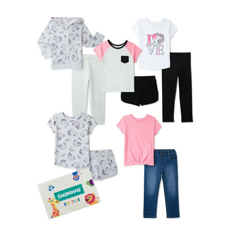 Garanimals Baby and Toddler Girls Mix & Match Outfits Kid-Pack, 10-Piece Set, Sizes 12M-5T, Black| Medium Wash Denim| Pink Snow Heather| Silver Heather | White, 12M